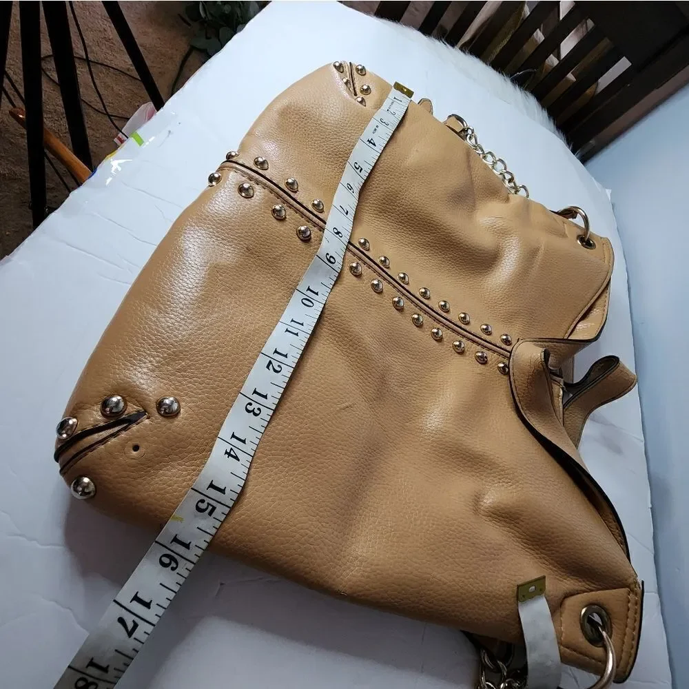 Large Michael Kors Uptown Astor Gold Accent Shoulder Tote Cross Body Purse Brow